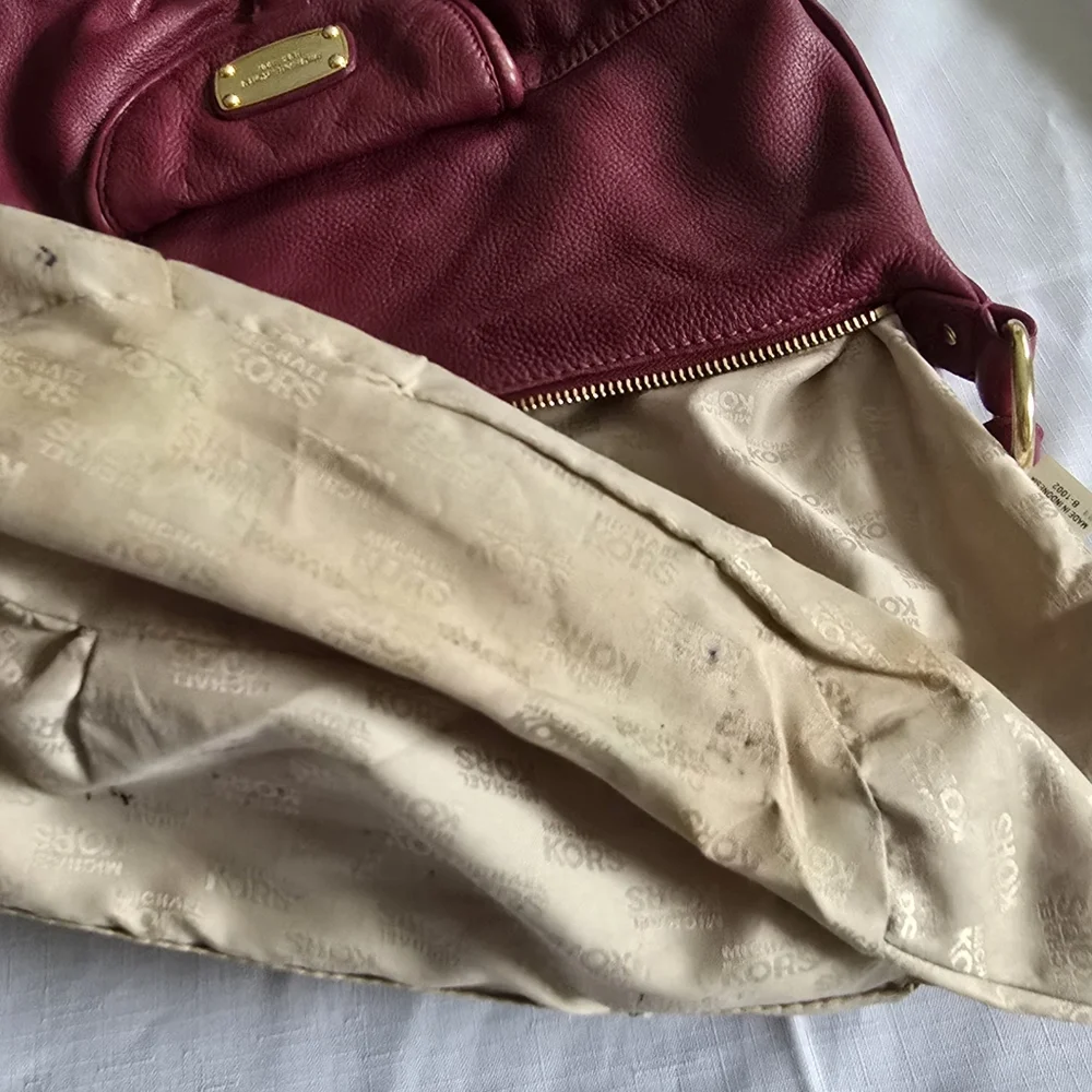 Michael Kors Burgundy Leather Hobo Bag with Gold Hardware